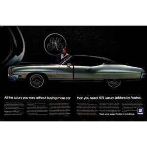1972 Pontiac Luxury LeMans 2 Door 2 Page Vintage Print Ad Man Cave Wall Art